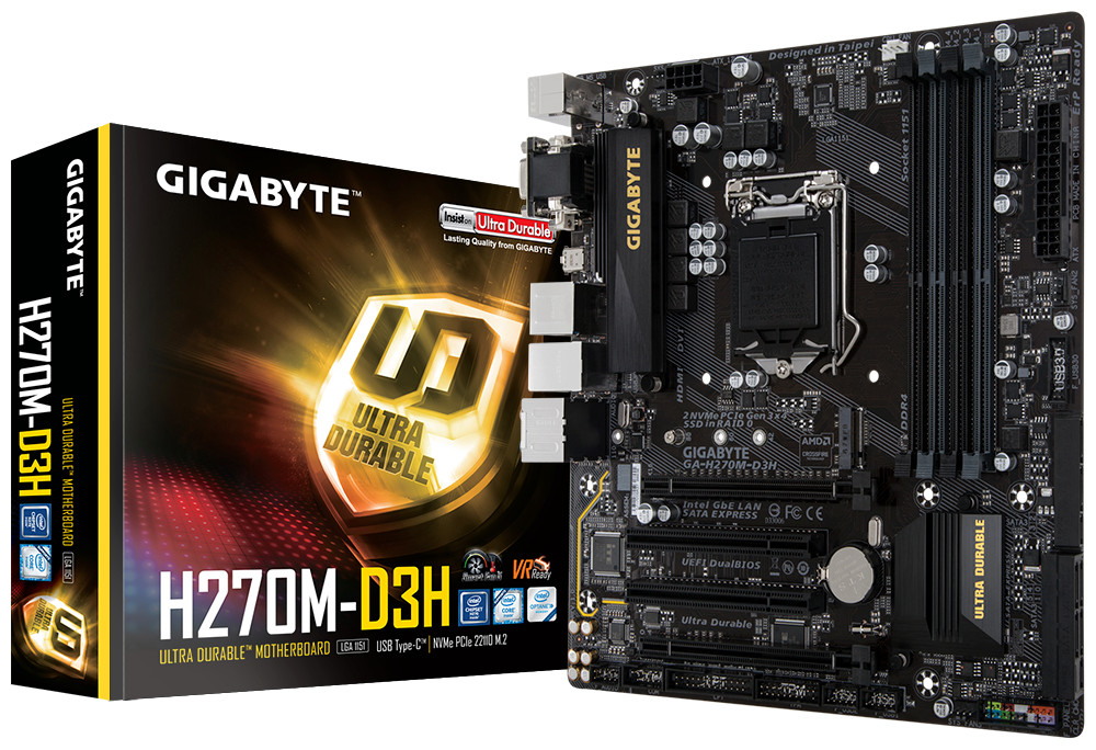 USED GIGABYTE GA-H270M-D3H mATX Motherboard / i3-7100 CPU / 4GB-DDR4 RAM