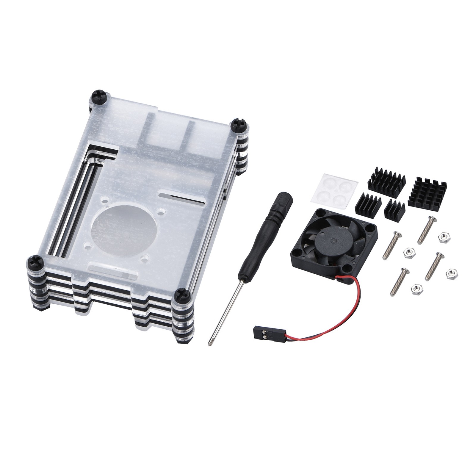 9 Layers Acrylic Case Clear Shell w/ Cooling Fan/Heatsink For Raspberry Pi 4B