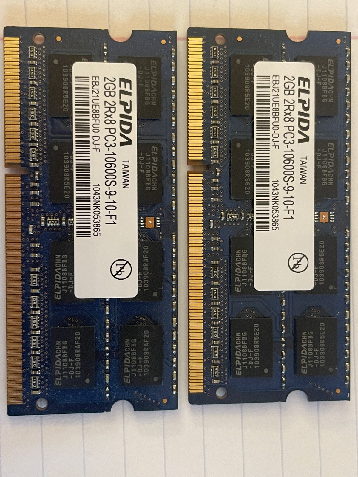 ELPIDA 4GB 2Rx8 RAM Memory PC3-10600S-9-10-F1 DDR3 (Set of two)