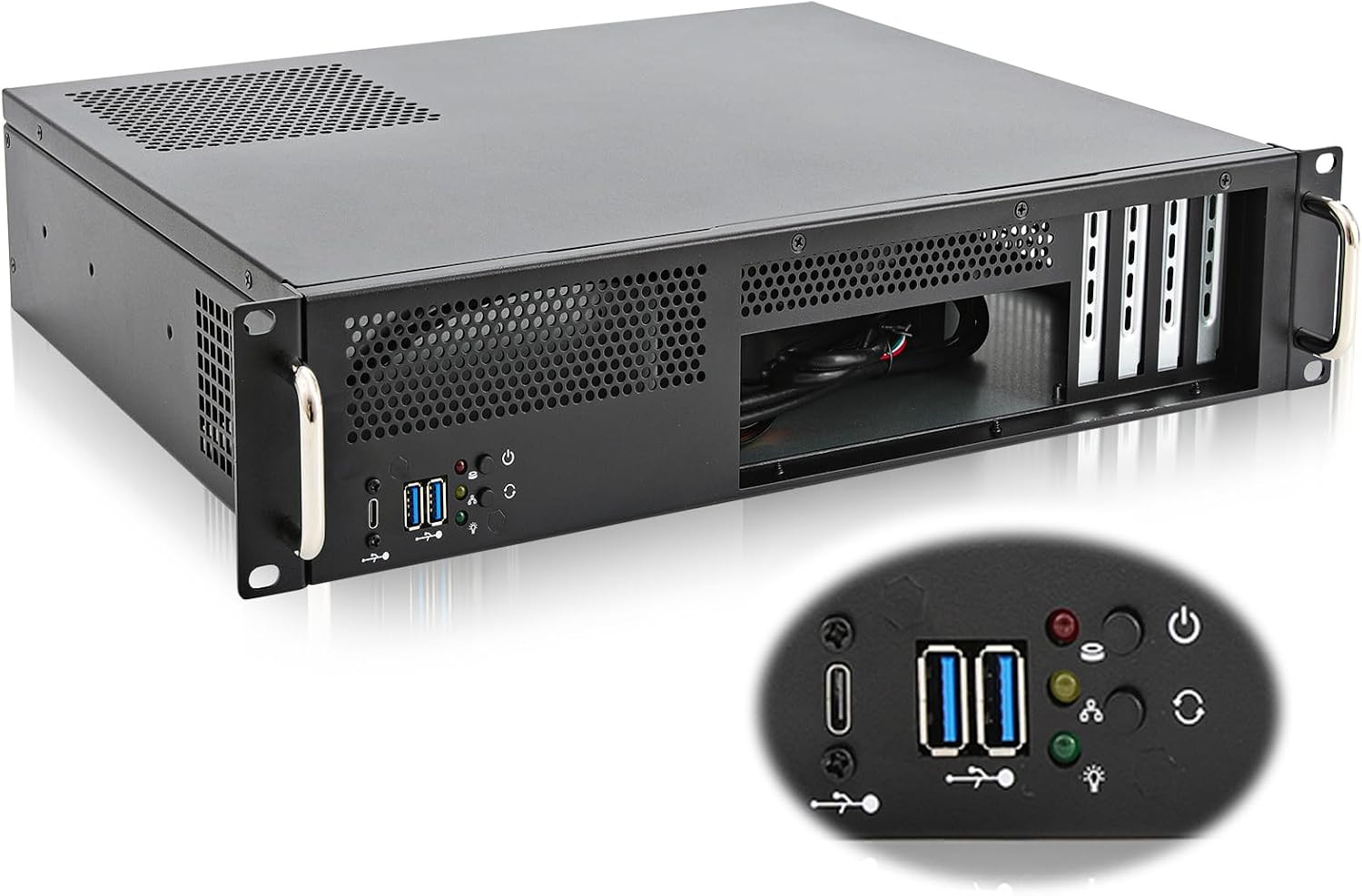 Compact 2U Server Chassis, 14.17″ Depth, Front I/O, Supports ATX PSU