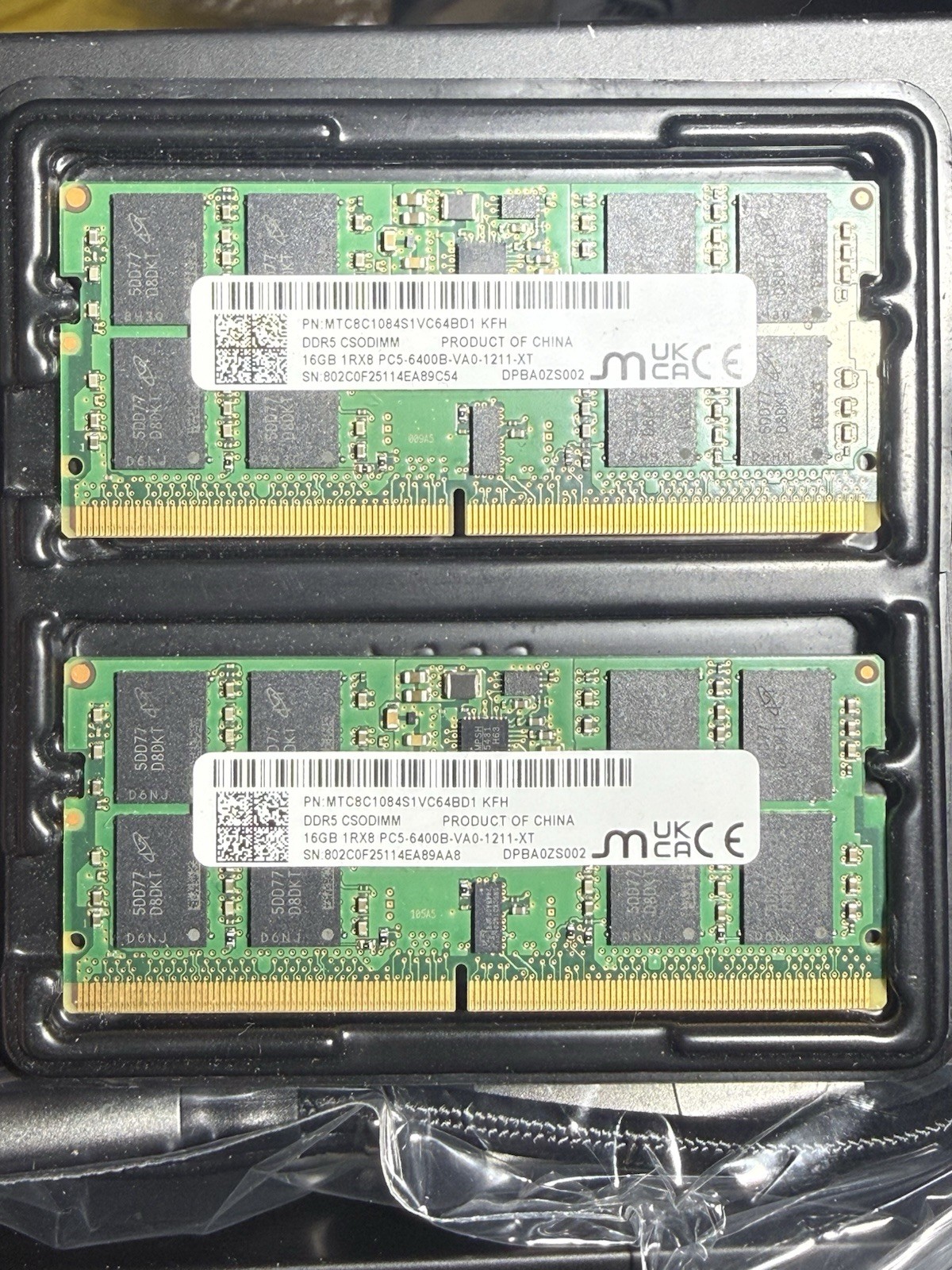 32GB (2x16GB) Micron DDR5 6400MHz PC5-6400B SODIMM Laptop RAM MTC8C1084S1VC64BD1