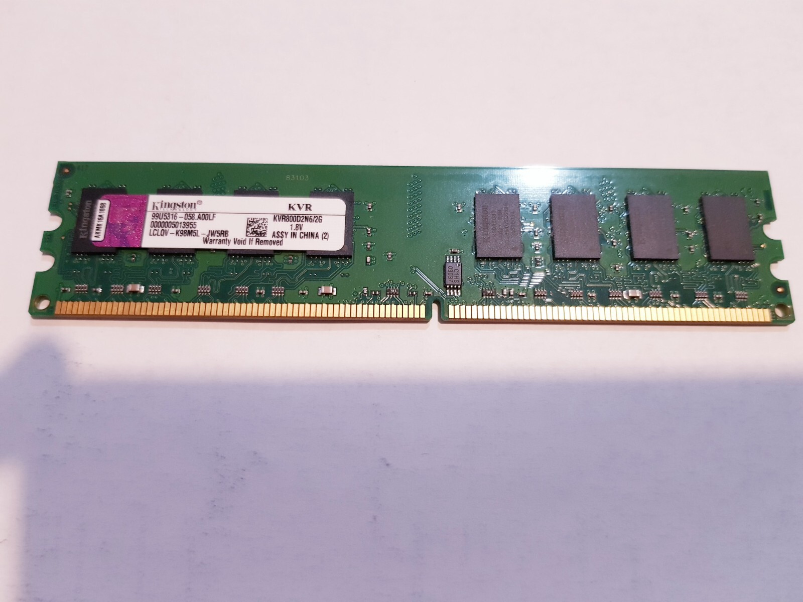 Genuine Kingston 2GB DDR2 800Mhz PC2-6400 KVR800D2N6/2G Desktop Memory