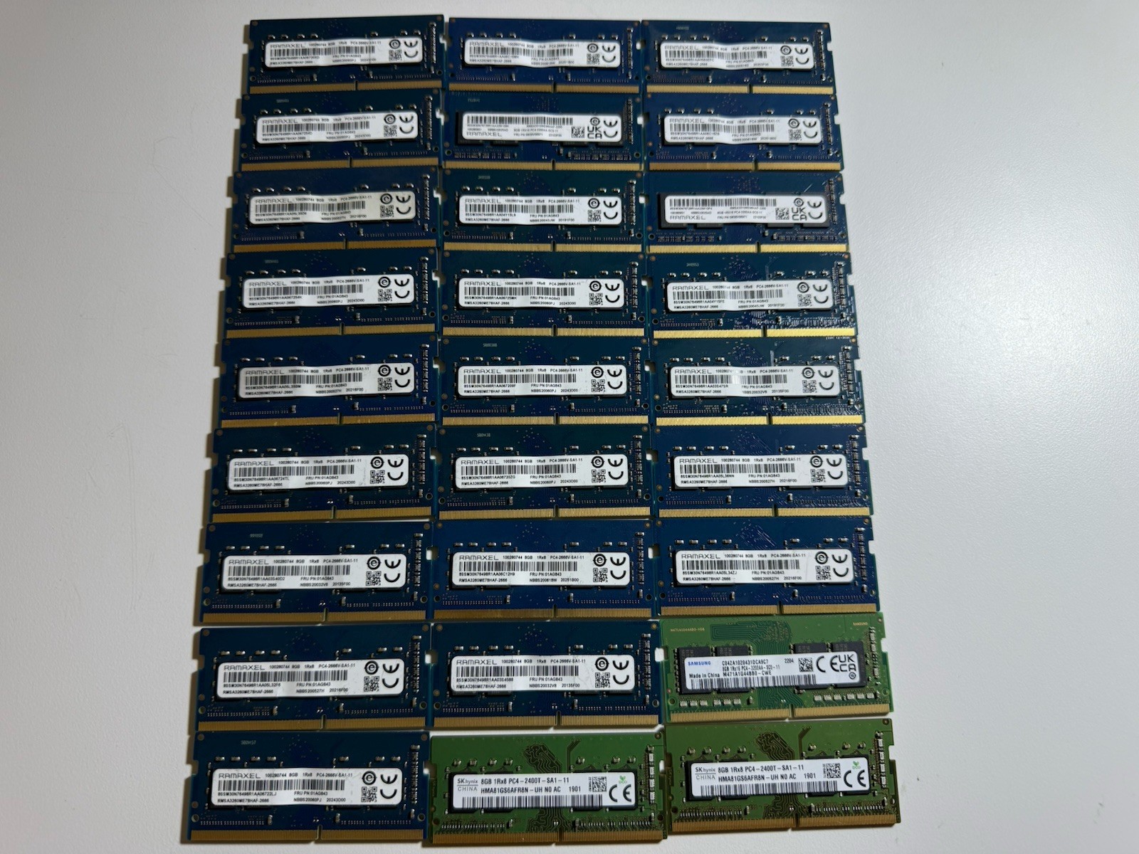 Lot of 27 Mixed Brands/Speeds Laptop Memory 8GB DDR4 RAM SO-DIMMs