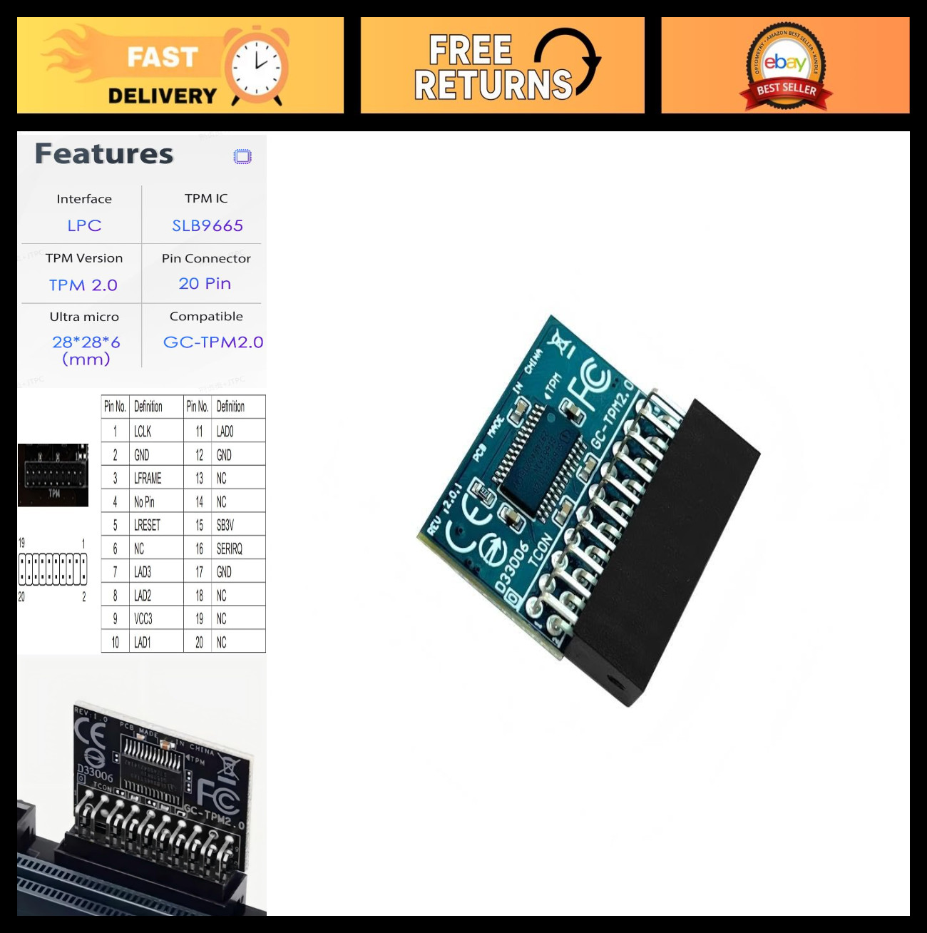 TPM 2.0 Module 20Pin SLB9665 for ASUS X99-DELUXE X99-H IPMI Secure Compute Key