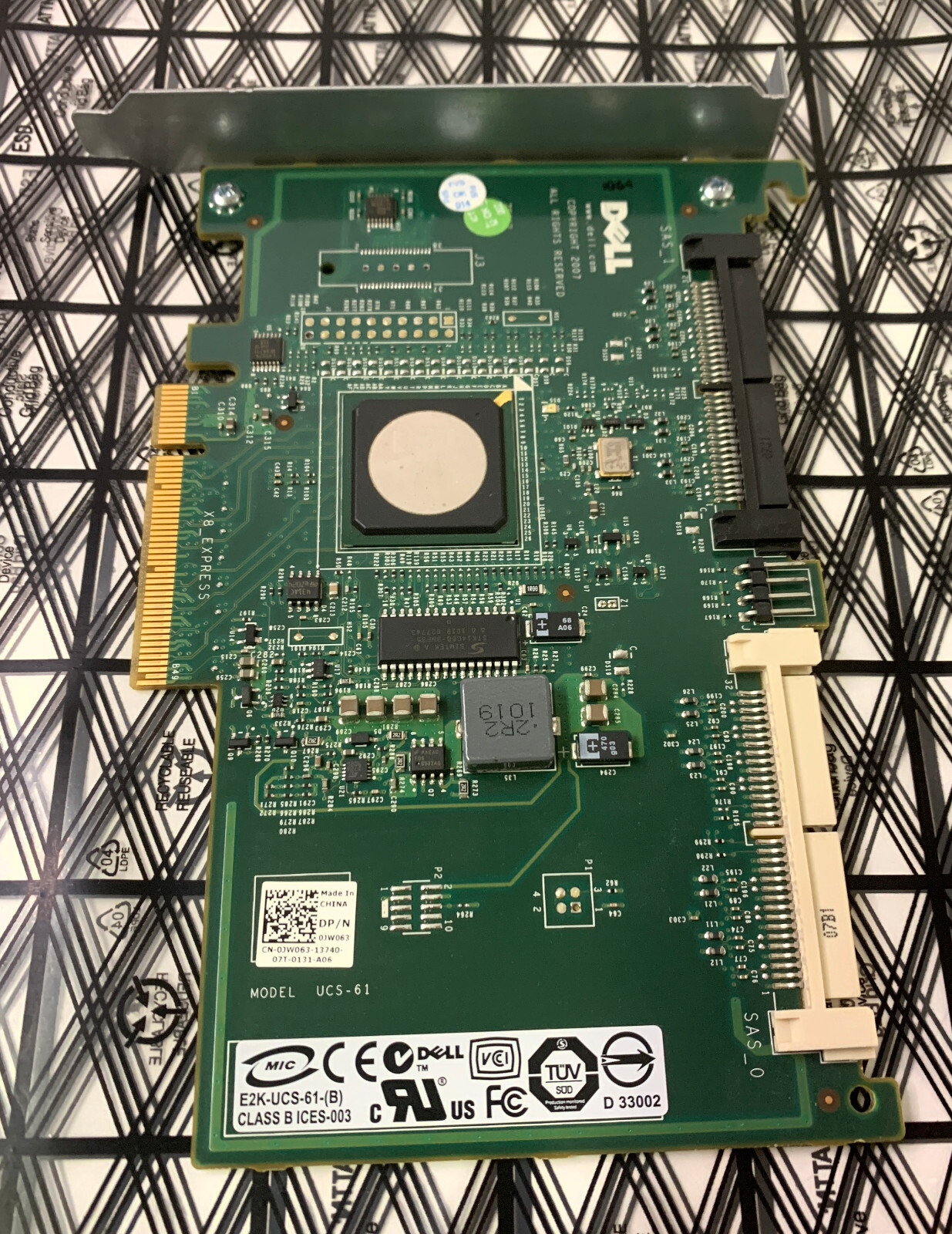 Dell P/N 0JW063 PWB JW065 Rev A00 PERC 6/iR SAS Adapter Card Model UCS-61