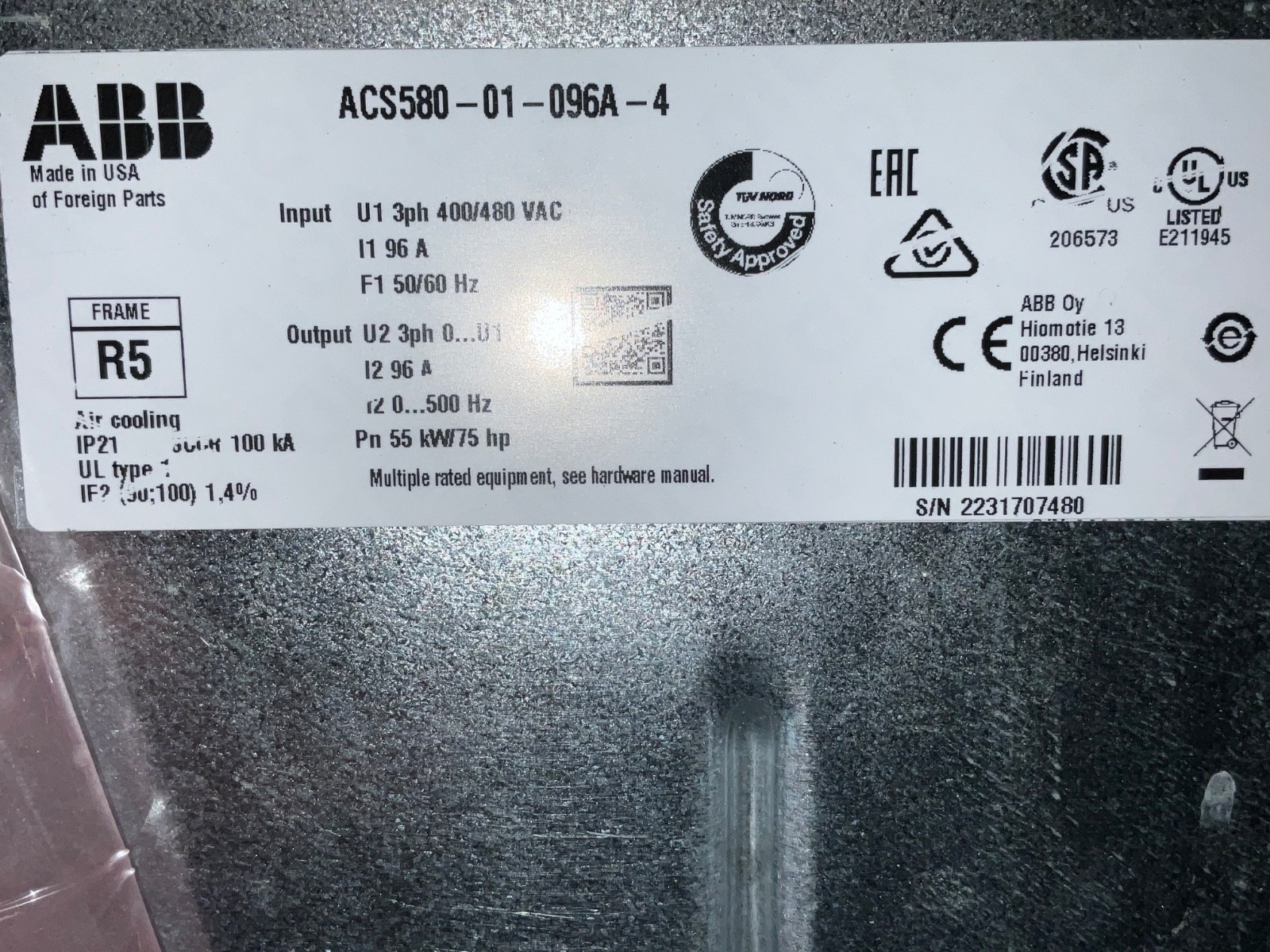 ABB ACS580-01-096A-4 Variable Frequency Drive NEW, missing original box
