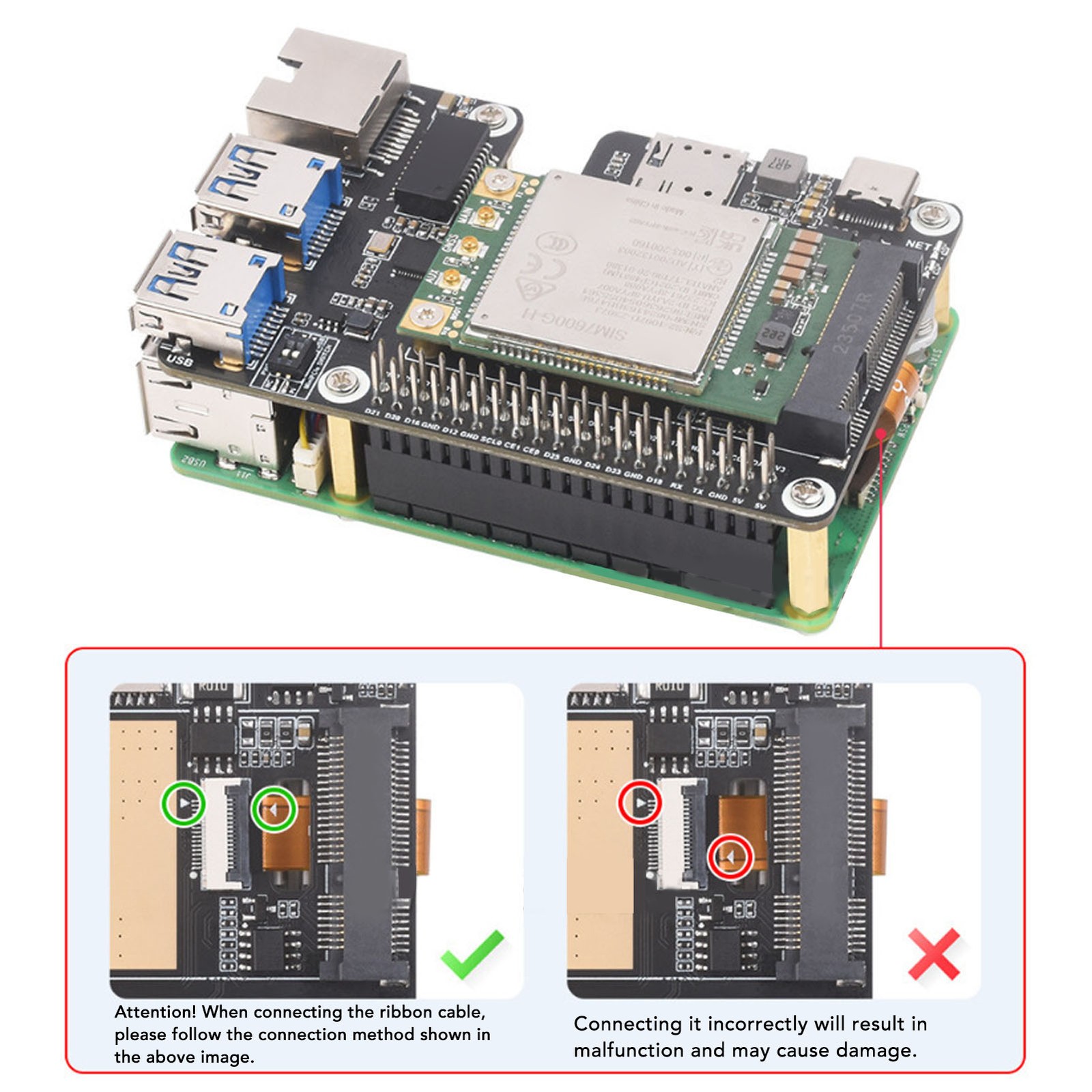 PCIe To MiniPCIe Gigabit Ethernet USB 3.2 Gen1 HAT For RasPi 5 Support Mini ZGSO