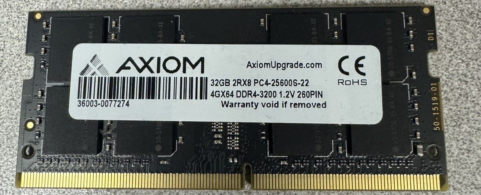 Axiom 32GB 2RX8 PC4-25600S-22 4GX64 DDR4-3200 1.2V 260 Pin Laptop Memory Module