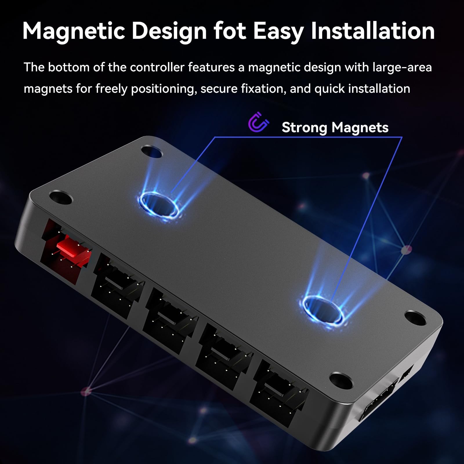 GSCOLER 10-Port ARGB & PWM Fan Hub Controller – Magnetic Mount 5V/3PIN Black