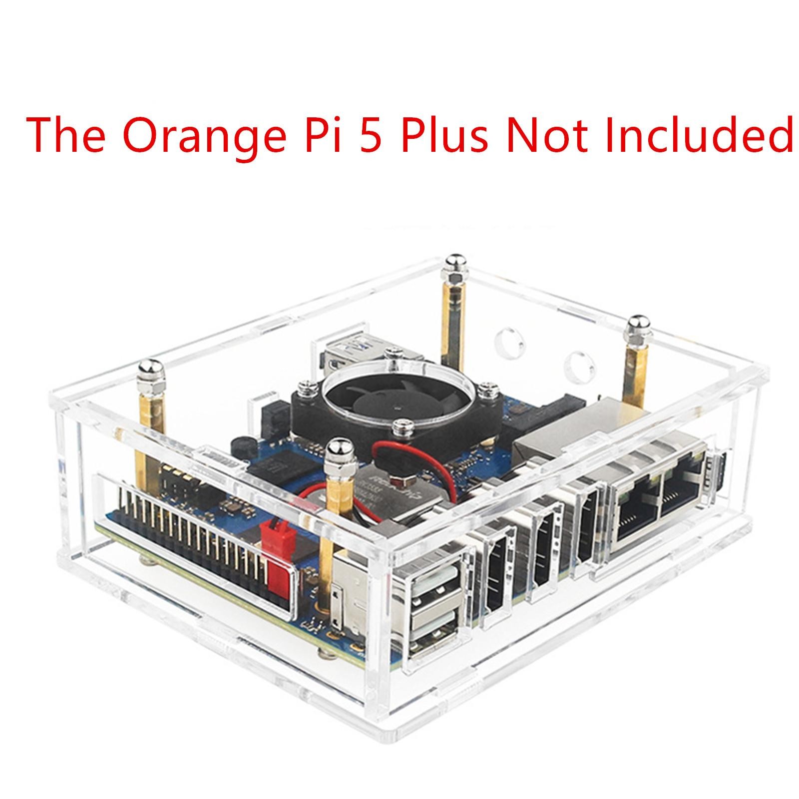 Acrylic Transparent Enclosure Case House W/ Cooling Fan For Orange Pi 5 Plus