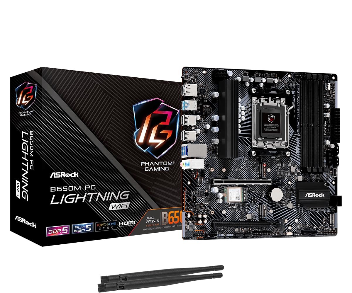 B650M PG Lightning WiFi 6E AMD Ryzen 9000/8000/7000 Series Socket AM5 B650 DD…