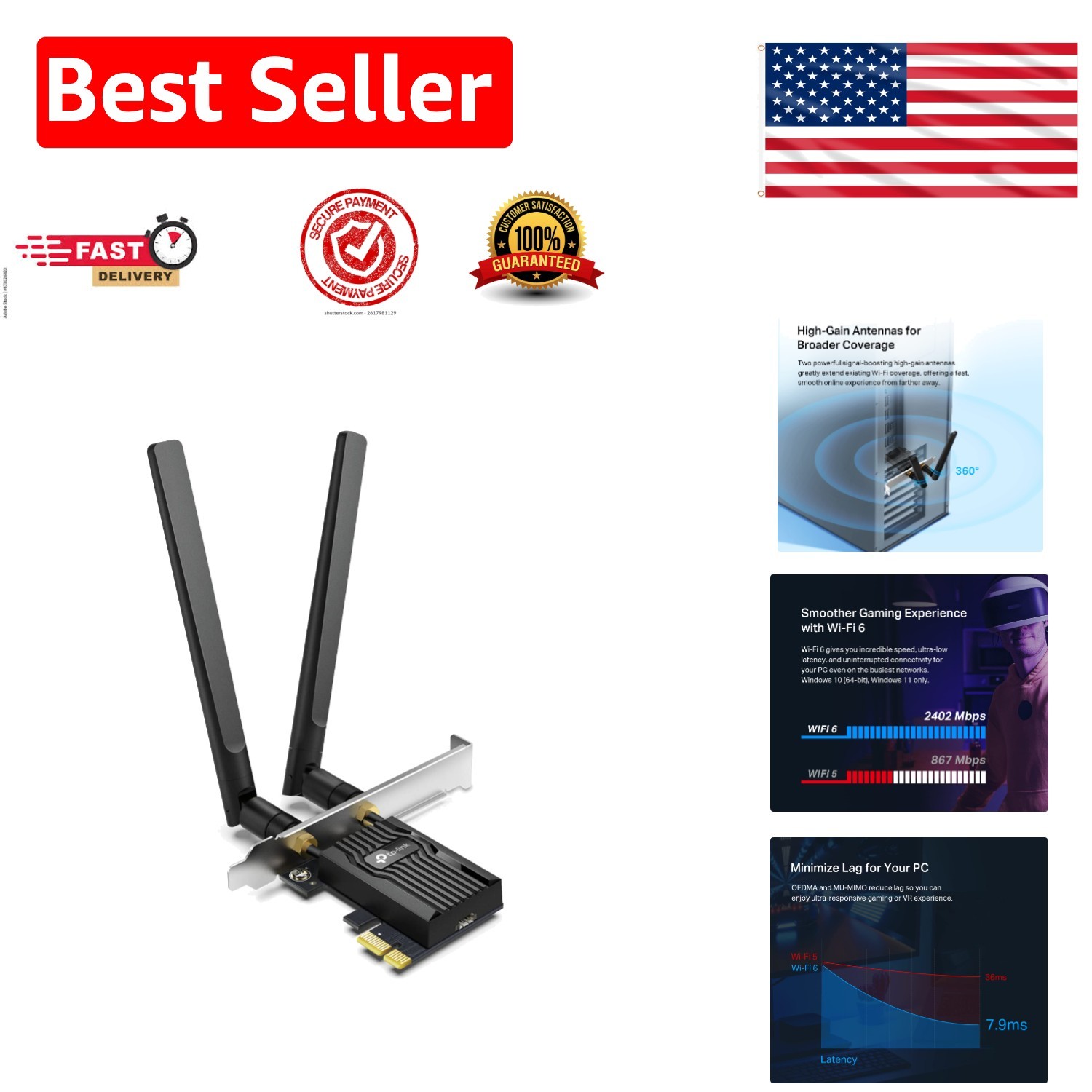 MU-MIMO WiFi 6 PCIe Adapter AX3000 with High-Gain Antennas for Extended Range