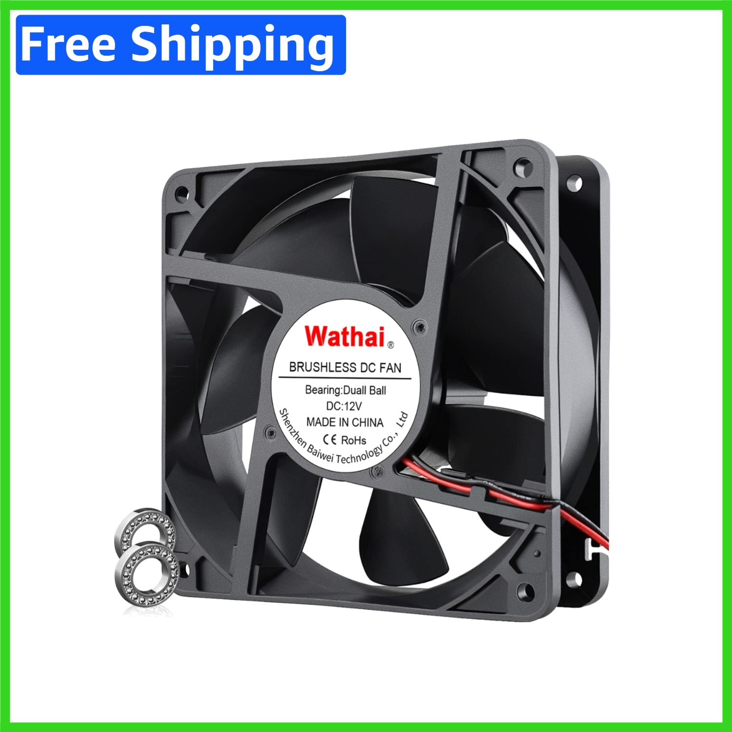 Versatile 12V 2Pin Cooling Fan – Ideal for Electronics & Industrial Use, 125 CFM