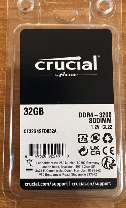 Crucial 32GB DDR4 3200 PC4-25600 SODIMM For Laptop «GENUINE» p/n: CT32G4SFD832A