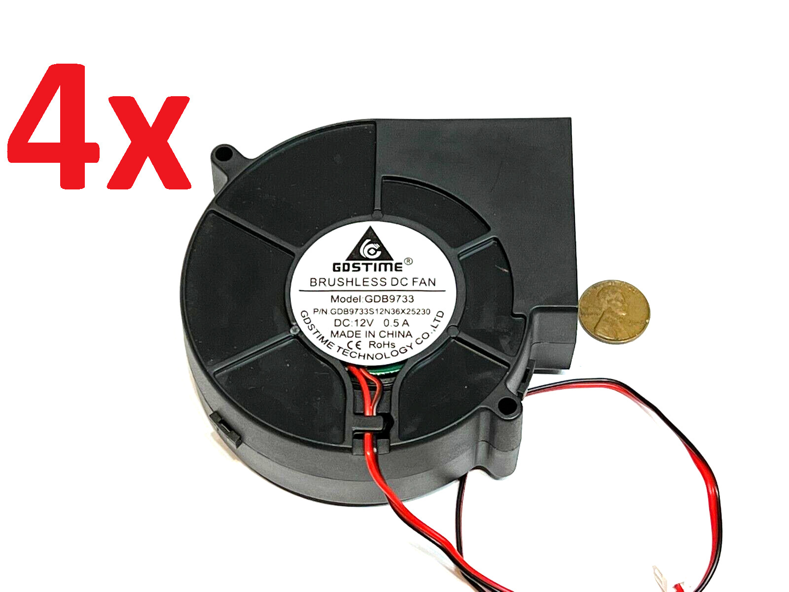 4x Large 9733 Blower Fan 97mm x 33mm 12V DC High Speed 2pin squirrel 90mm 9cm