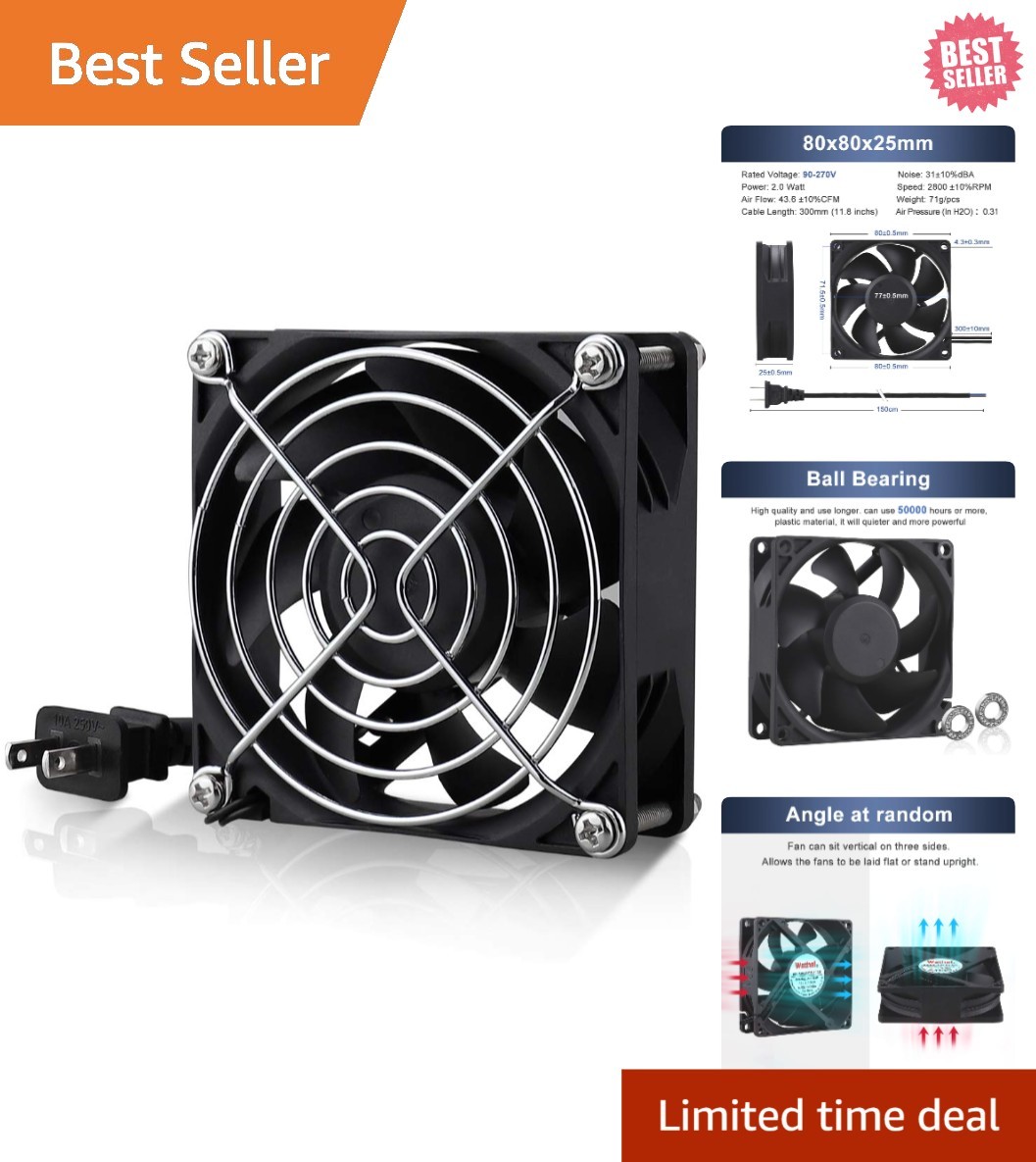 Silent 80mm Axial Exhaust Fan – 30% Less Power, Excellent Cooling Solution