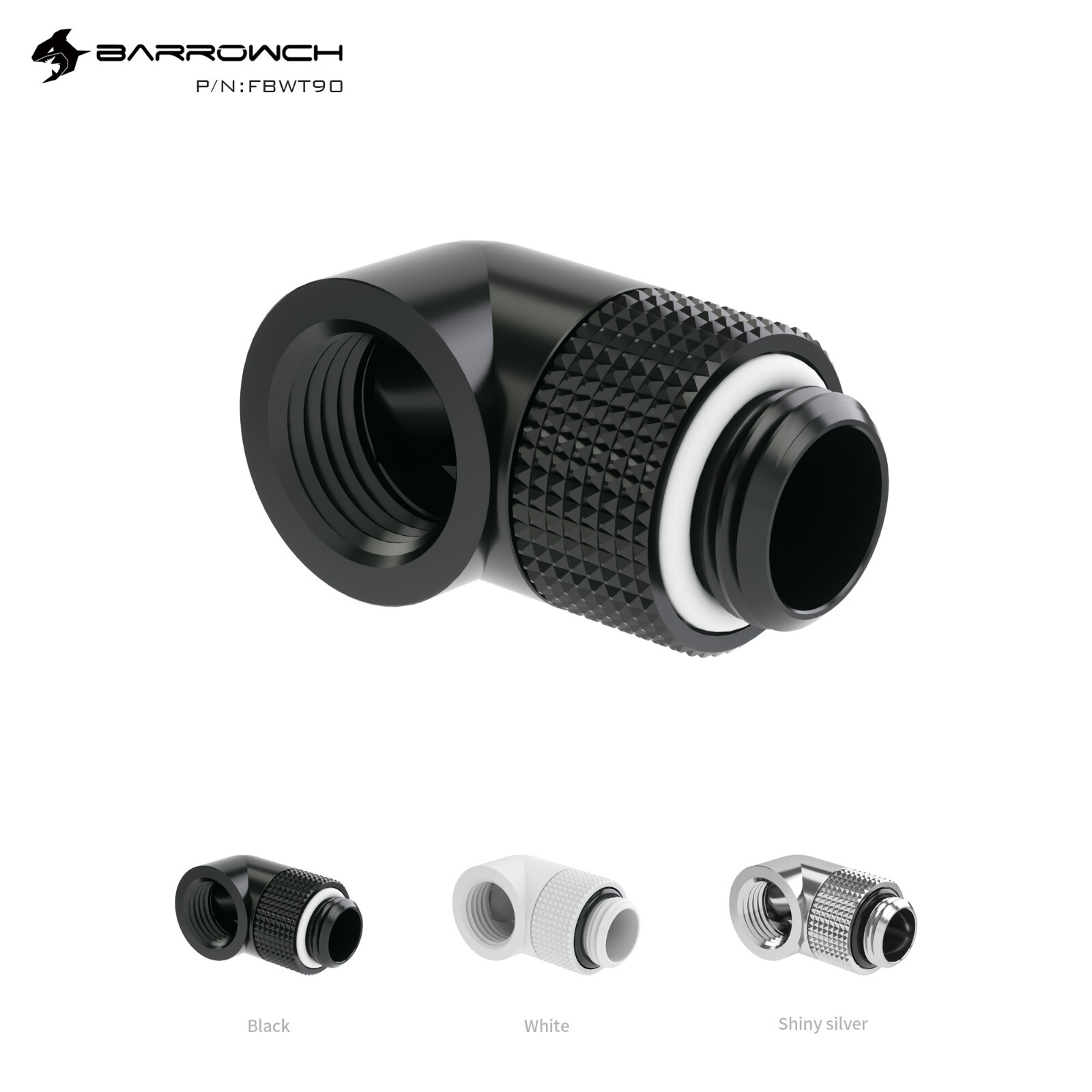 Barrowch G1/4″ Male to Female Extender Fitting, 90 Degree Rotary Black White