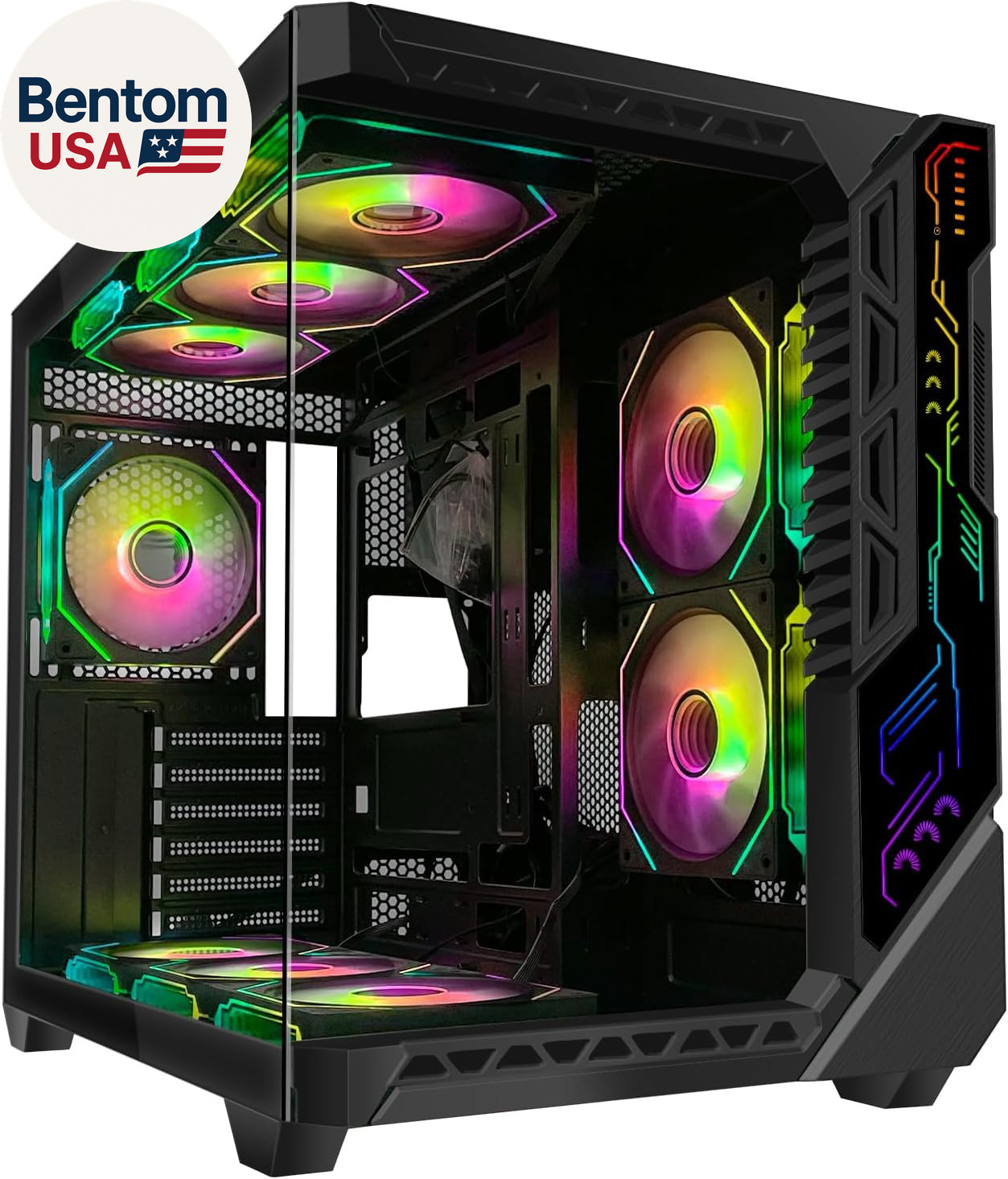 PC Gaming Case with 9Pcs ARGB Fans,Mid-Tower Case Control Remote,Type-C,Atx Case