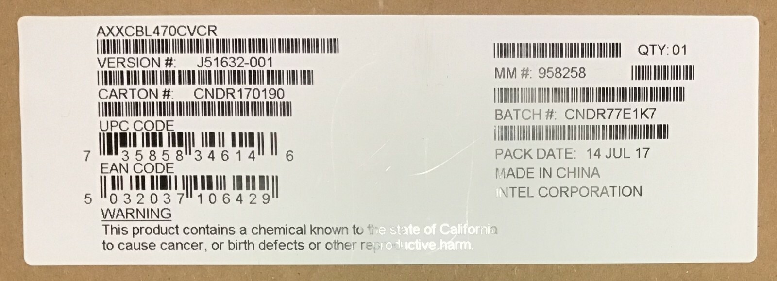 Intel AXXCBL470CVCR Oculink Cable Kit NEW BULK PACKAGING