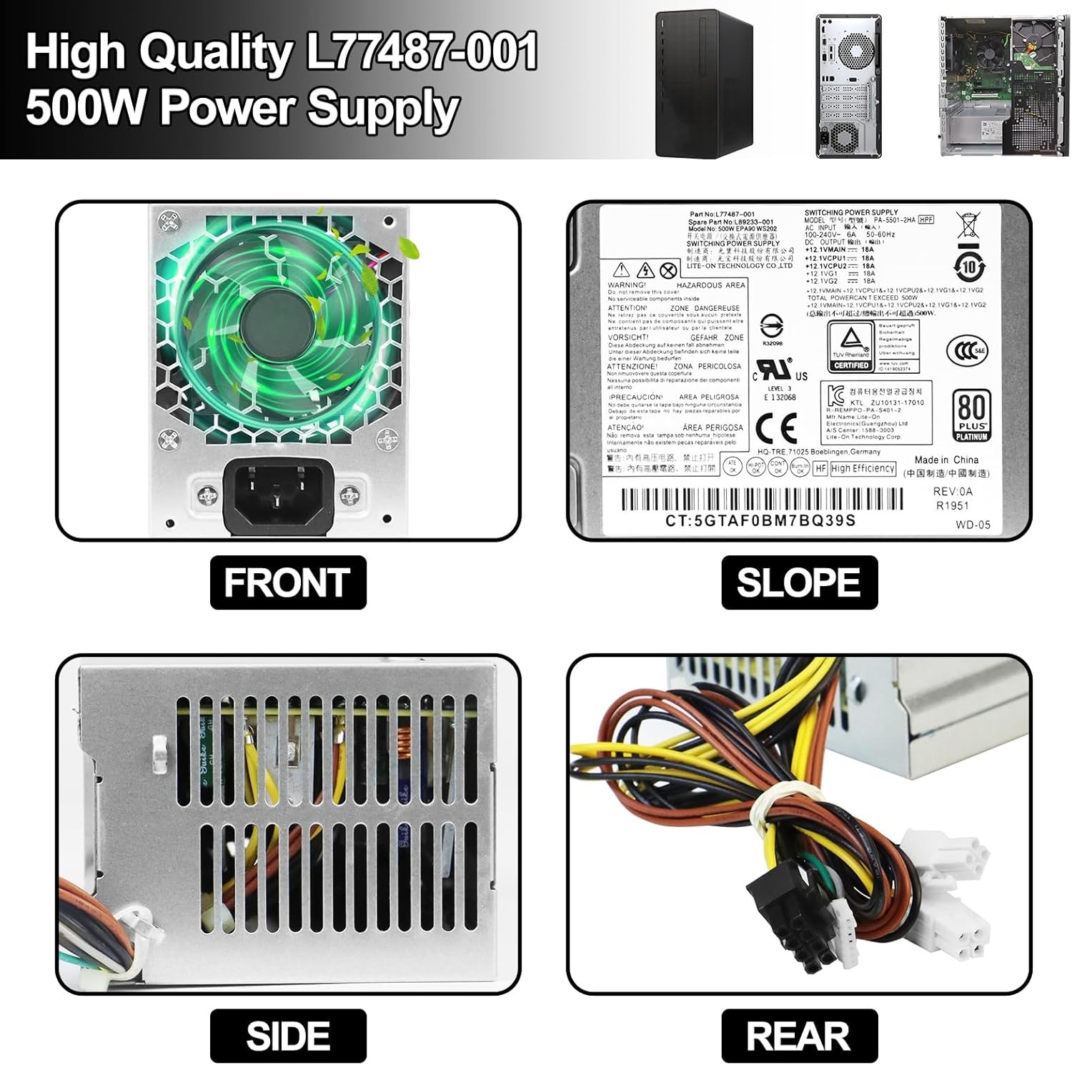 L77487-001 L89233-001 500W Power Supply Replace HP 280 G8 Pro Z2 G5 TE01 TG01