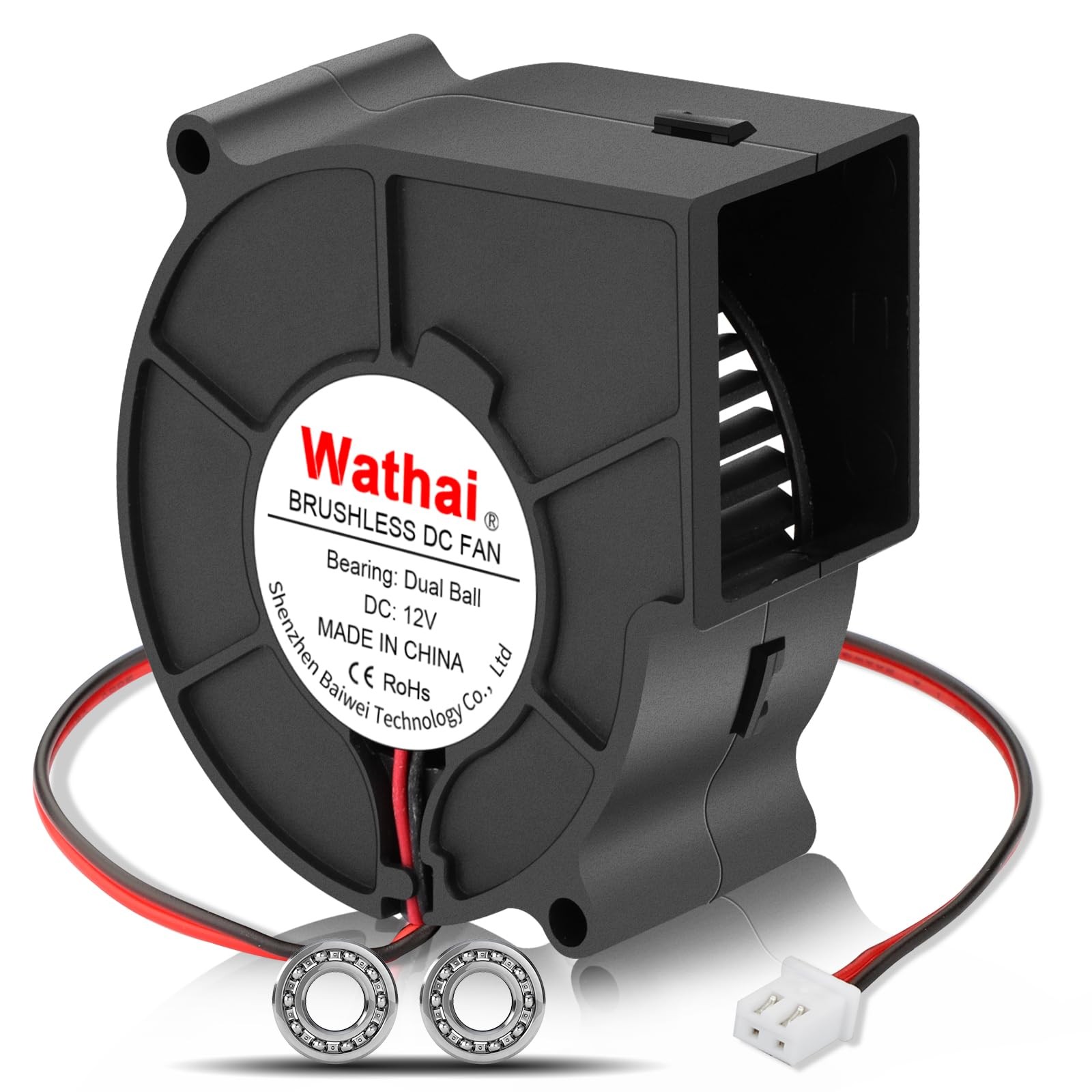 Wathai 75mm x 30mm 12V Blower Cooling Fan Dual Ball 12 Volt DC Centrifugal…