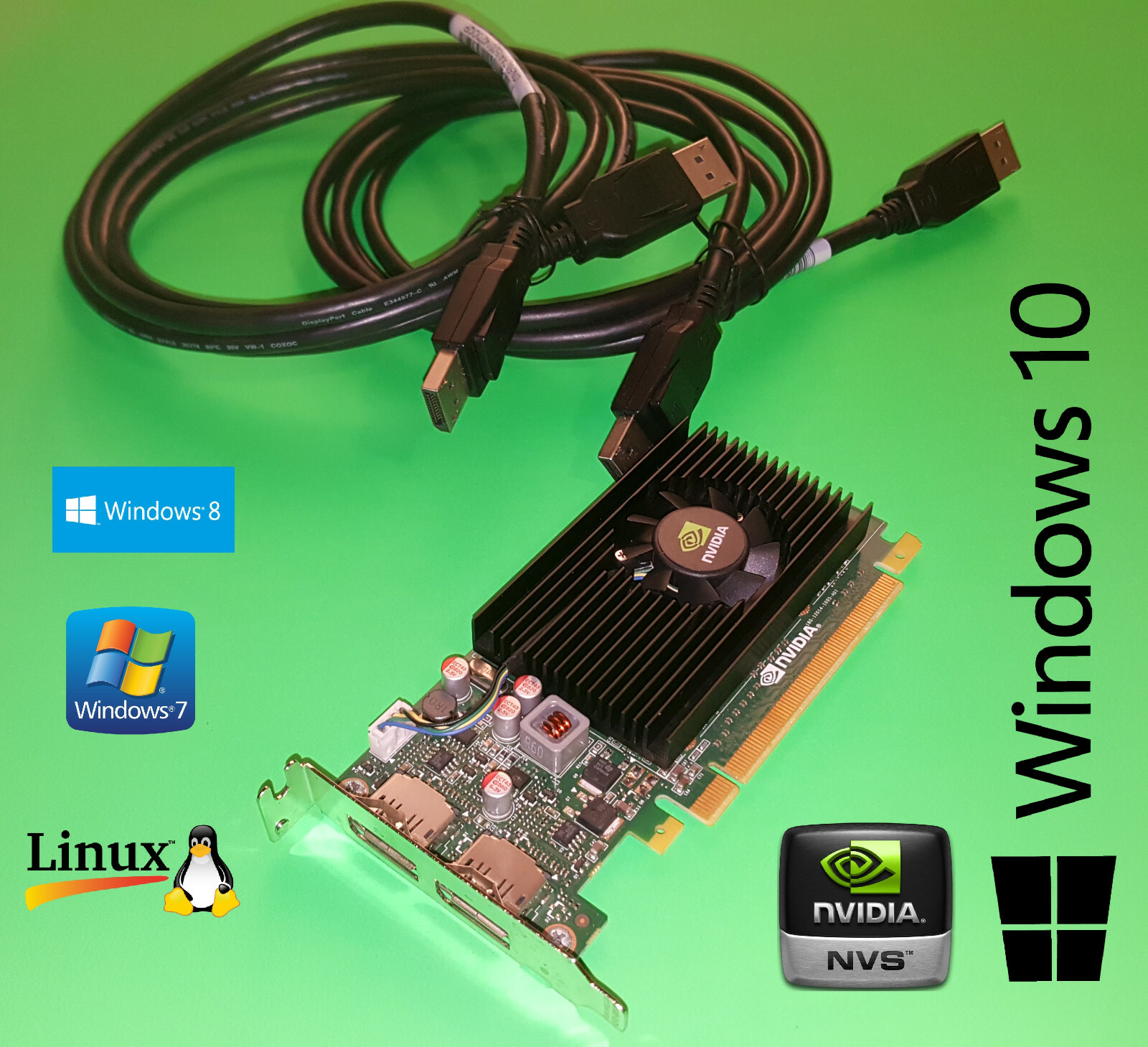 Dell Optiplex 3010 3020 5040 7010 SFF Dual Video Card + 2x 6′ Displayport Cables