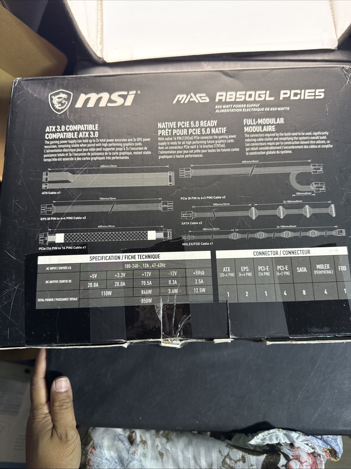 MSI – MAG A850GL PCIE 5.0, 80 GOLD Fully Modular Gaming PSU, 12VHPWR Cable,