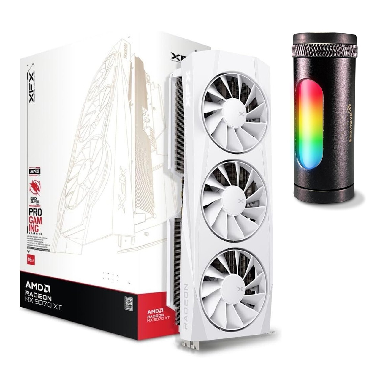 XFX Quicksilver AMD Radeon RX 9070XT White Video Card & ARGB GPU Support Bracket