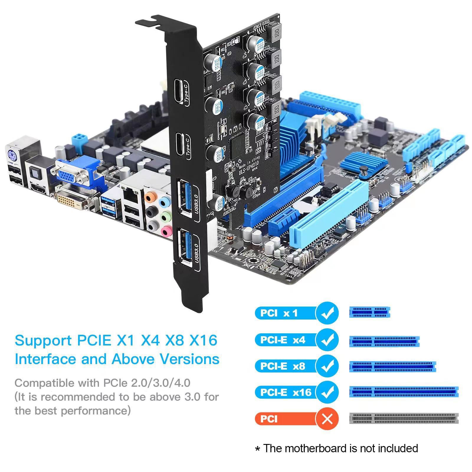 USB 3.0 PCI-E Card 2*USB-A 2*USB-C PCI Express Extension Card USB3.2 GEN1 5Gbps