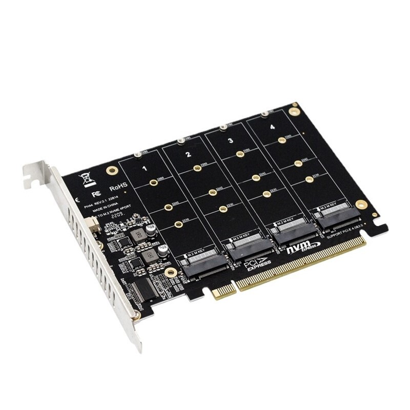 PCIe 4.0 Gen4 X16 to 4Ports M.2 M-key NVME SSD RAID Expansion Card 4 x 32Gbps