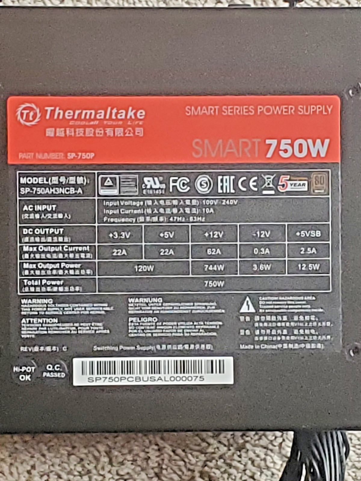 Thermaltake Smart Series SP-750P Power Supply