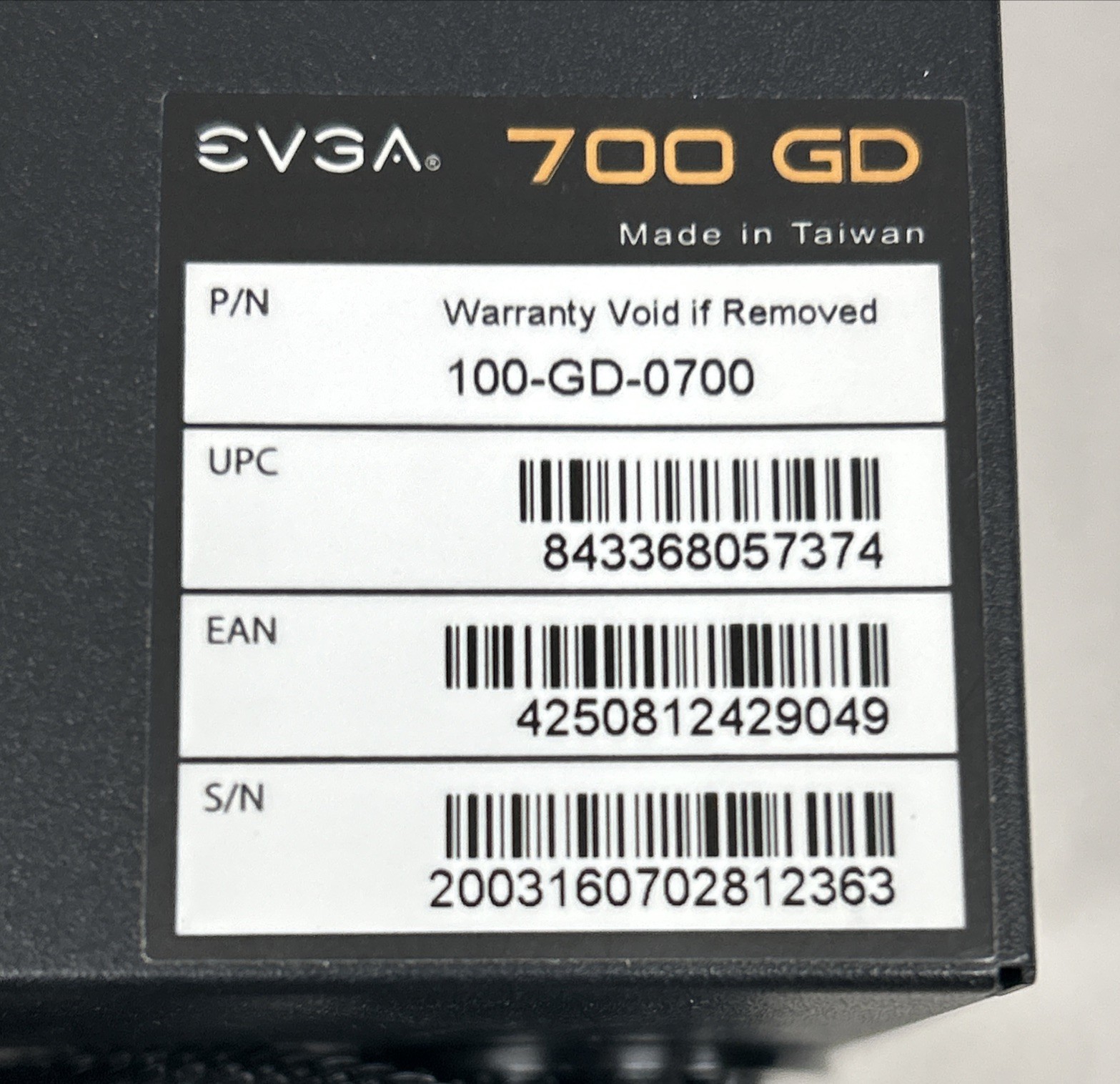 EVGA 700 GD 700W Gold 80 Plus Power Supply PC PSU 100-GD-0700