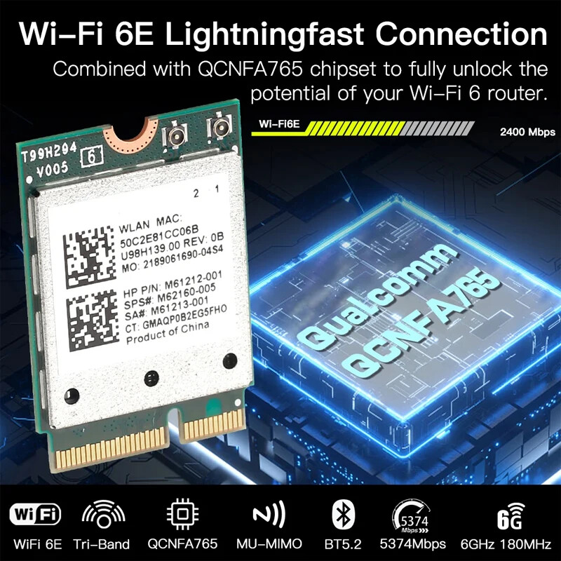 WiFi 6E Wireless Adapter M.2 Network Card Tri band 2.4/5/6Ghz Bluetooth 5.2