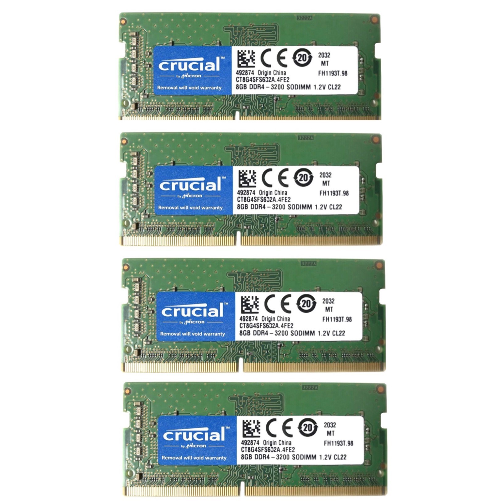 New Crucial 32GB (4X8GB) DDR4 3200MHz PC4-25600 260-Pin Laptop SODIMM Memory Ram