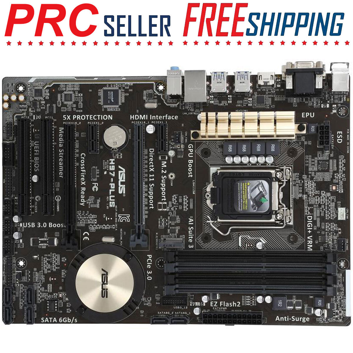 ASUS H97-PLUS LGA 1150 Motherboard SATA III USB 3.0 M.2 HDMI DVI-D VGA TPM Port