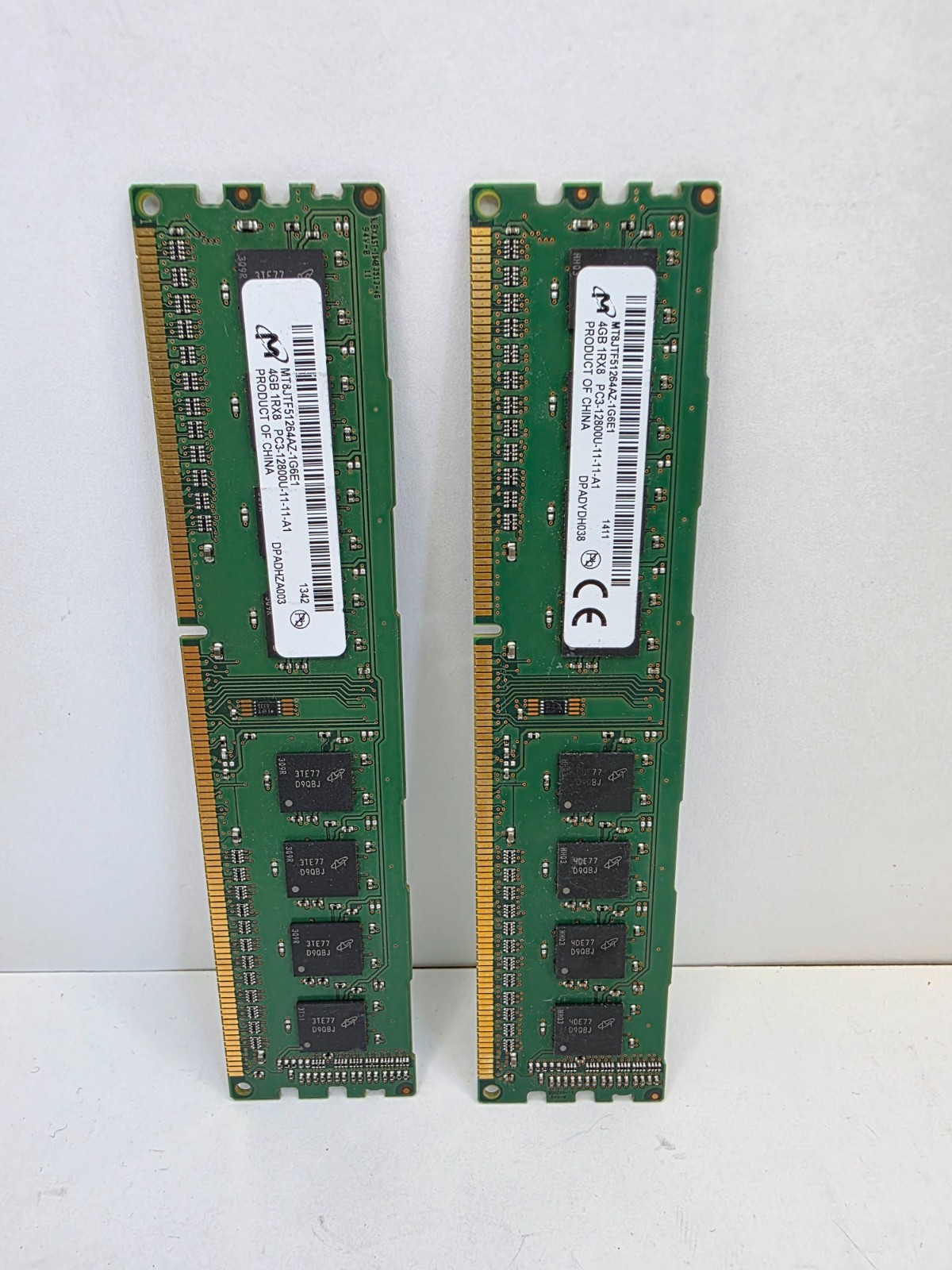 Lot of 2 Micron 4GB 1Rx8 PC3-12800U DDR3-1600 Desktop RAM MT8JTF51264AZ-1G6E1