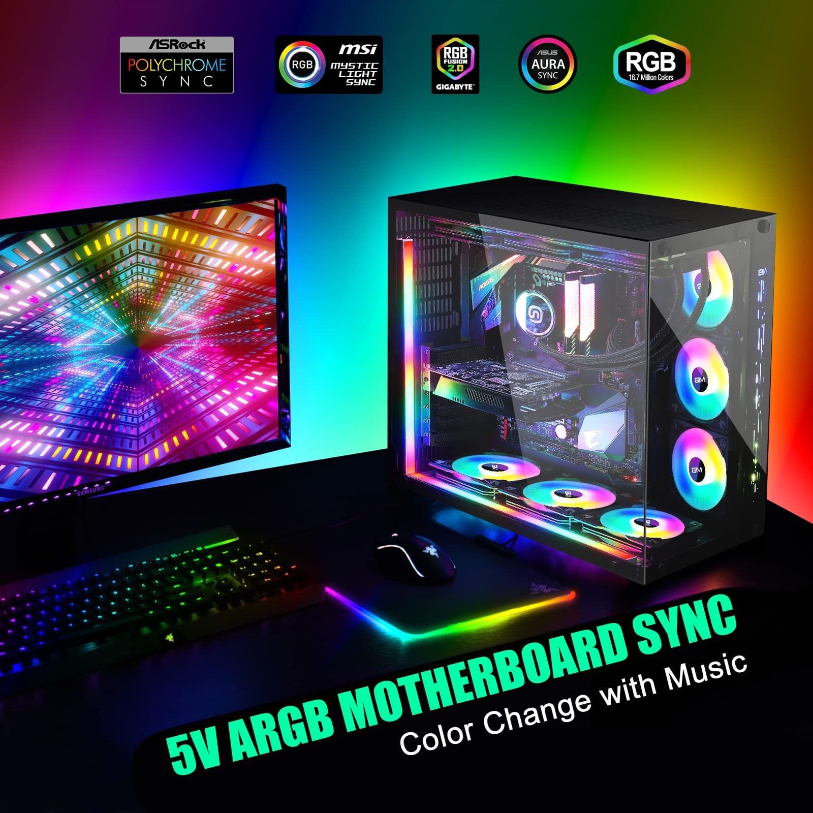 KB-14 RGB PC Light Strip for Gaming Case, Magnetic Addressable LED PC Strip K…