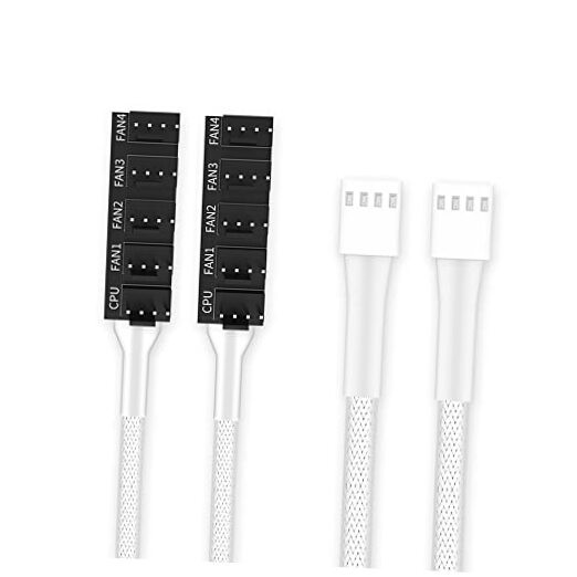 2-Pack 4Pin PWM Fan Hub 1 to 5 Ports Splitter Extension Cable for 3 WHITE