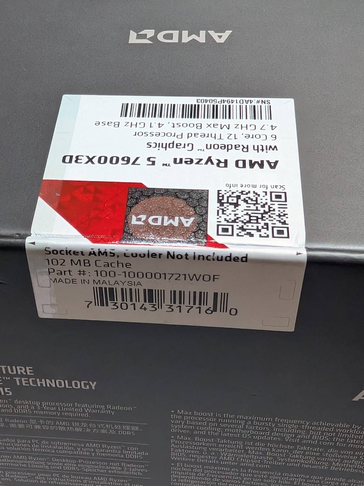 AMD Ryzen 5 7600X3D 6-Core 12-Thread AM5 4.1GHz 96MB L3 Desktop Processor