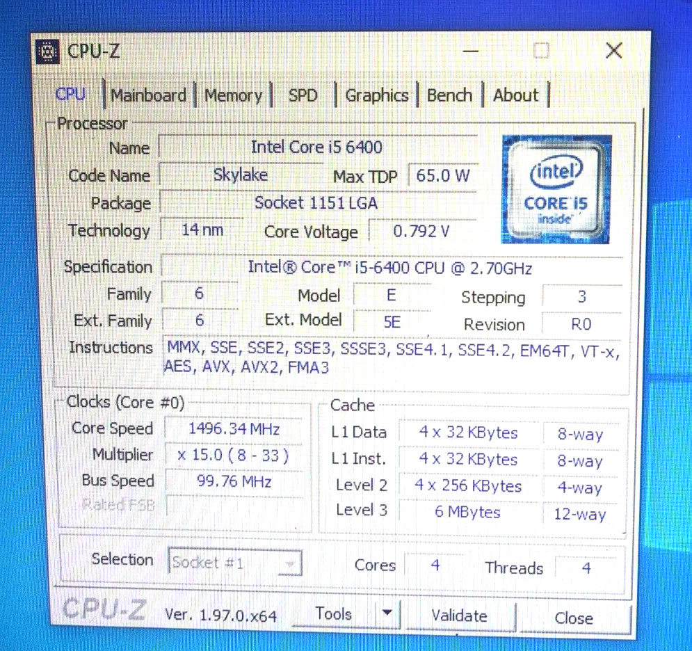 SR2L7 – Intel Core i5-6400 2.70GHz LGA1151 Quad Cores 6MB Processor CPU