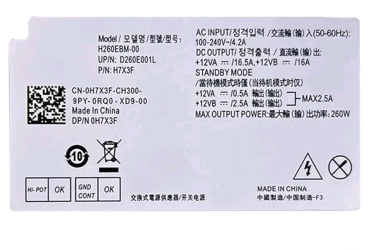 H260EBM-00 260W Connector 6Pin+4Pin Power Supply Compatible with Dell Optiplex
