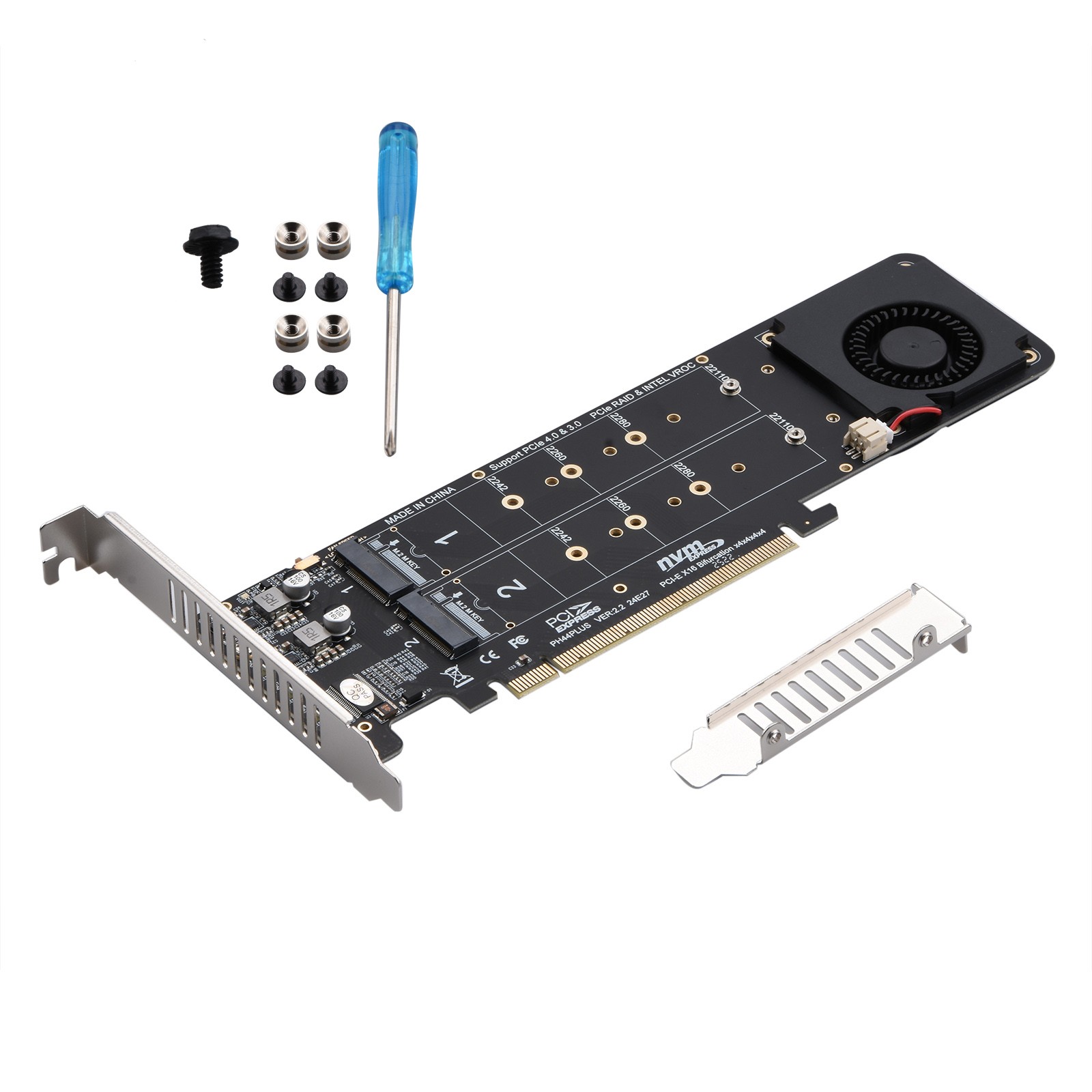 PCIE 4.0 x16 To M.2 M-Key NVME SSD Expansion Split Card Supports 4 Nvme M.2 SSD