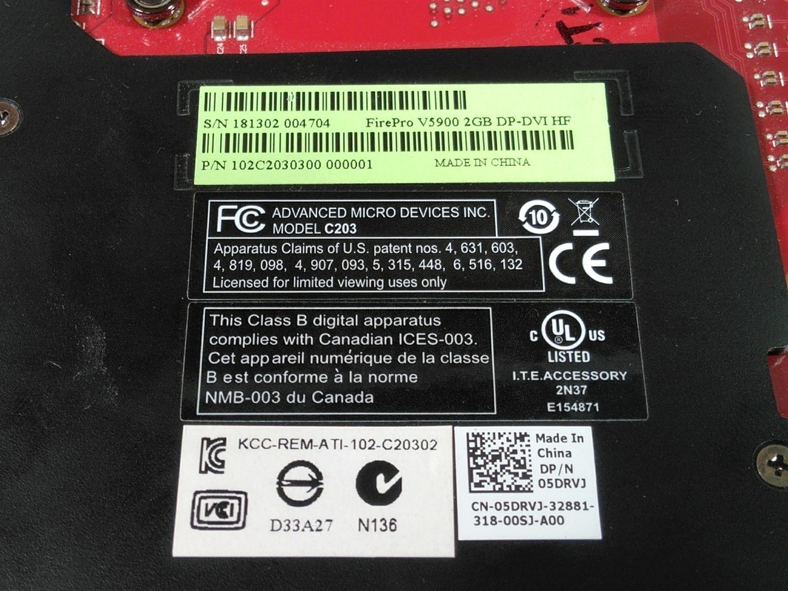 AMD Dell 5DRVJ FirePro V5900 2GB PCIe DVI Dual DisplayPort Video Card
