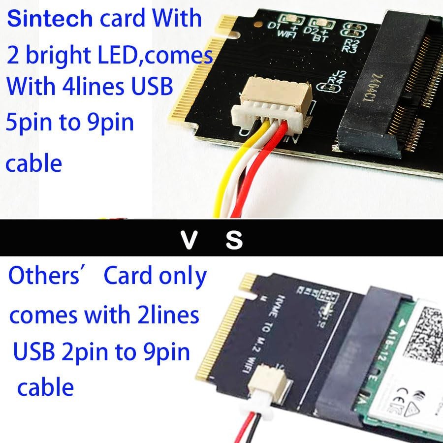 Sintech M.2 M-Key A/E Key,NGFF Key-E Card to Key M Adapter Black