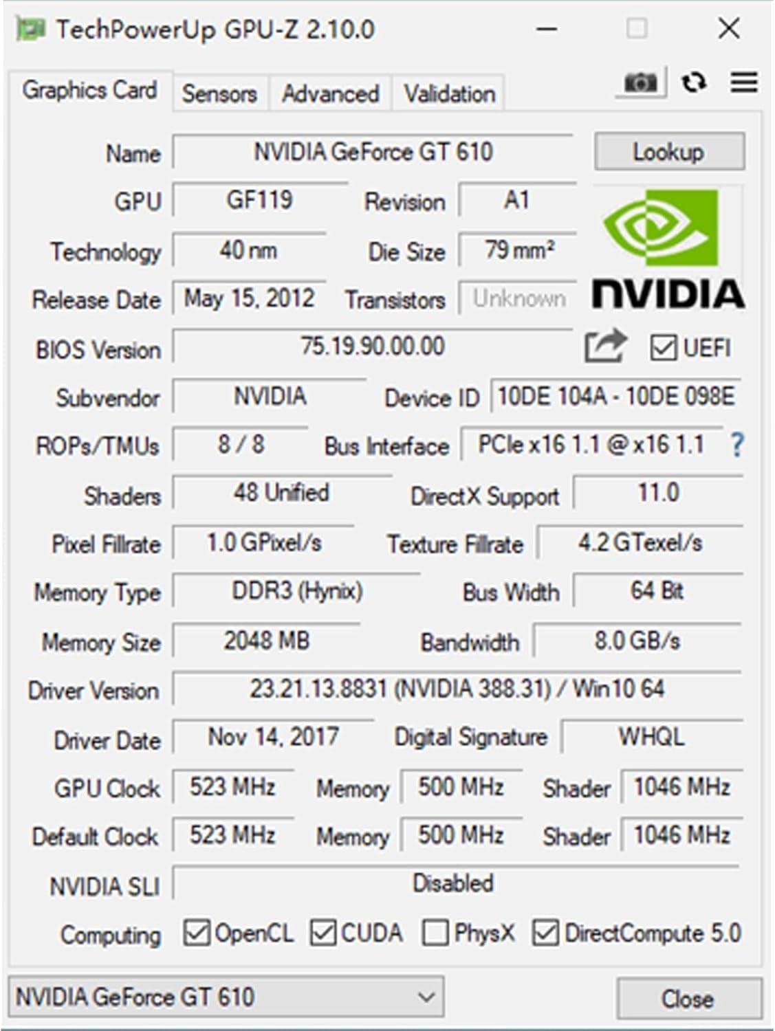 Entry Level NVIDIA GT 610 Low Profile Graphics Card – 2560×1600 Resolution
