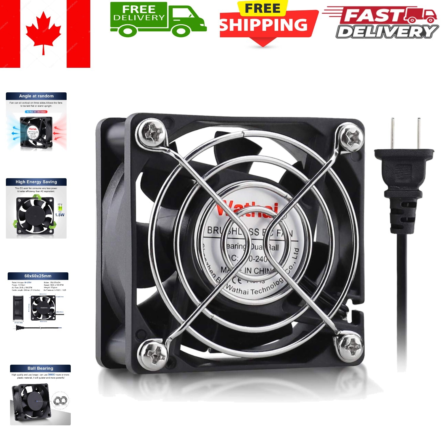 60mm EC Brushless Cooling Fan – High Speed 4800 RPM, Dual-Ball Bearings