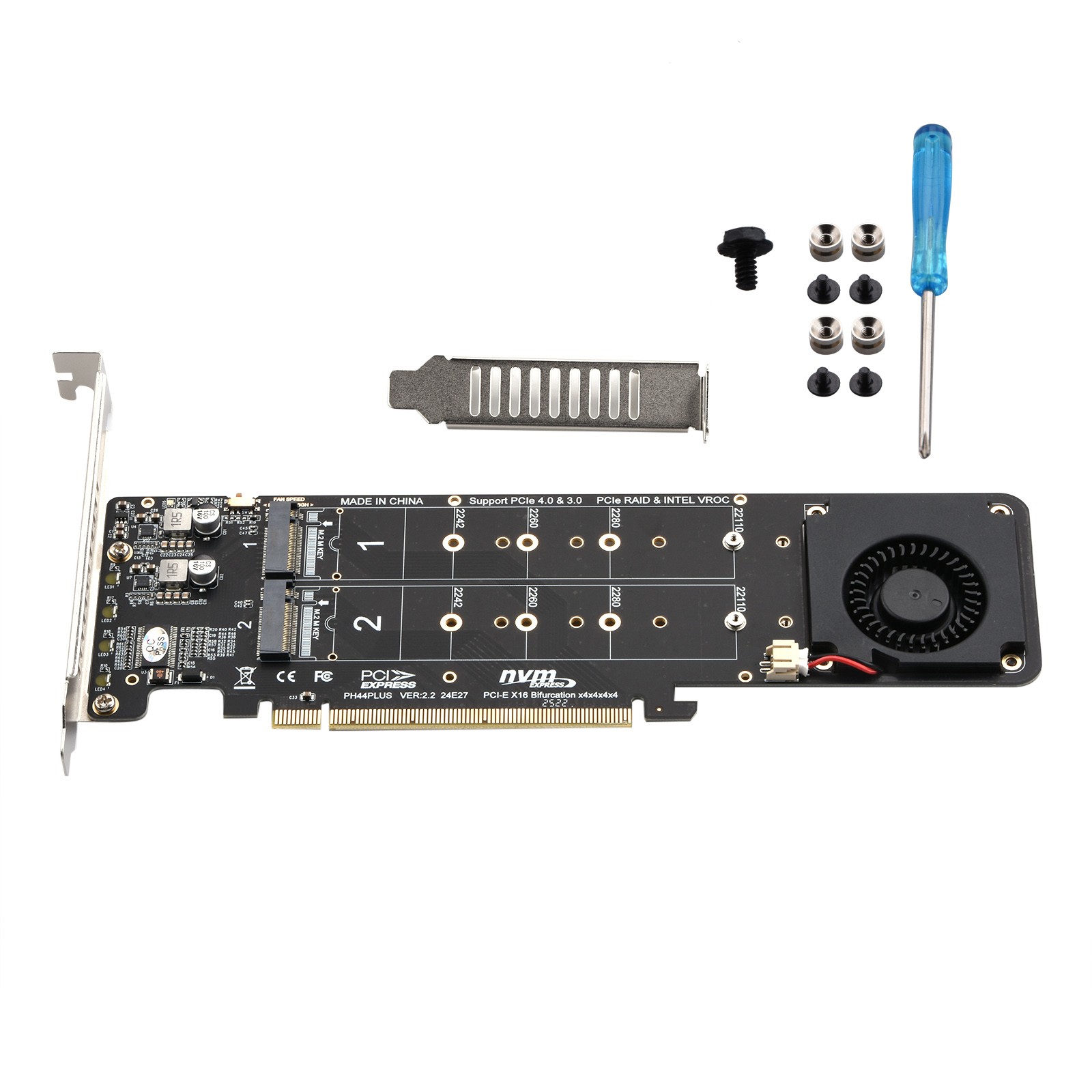 PCIE 4.0 x16 To M.2 M-Key NVME SSD Expansion Split Card Supports 4 Nvme M.2 SSD