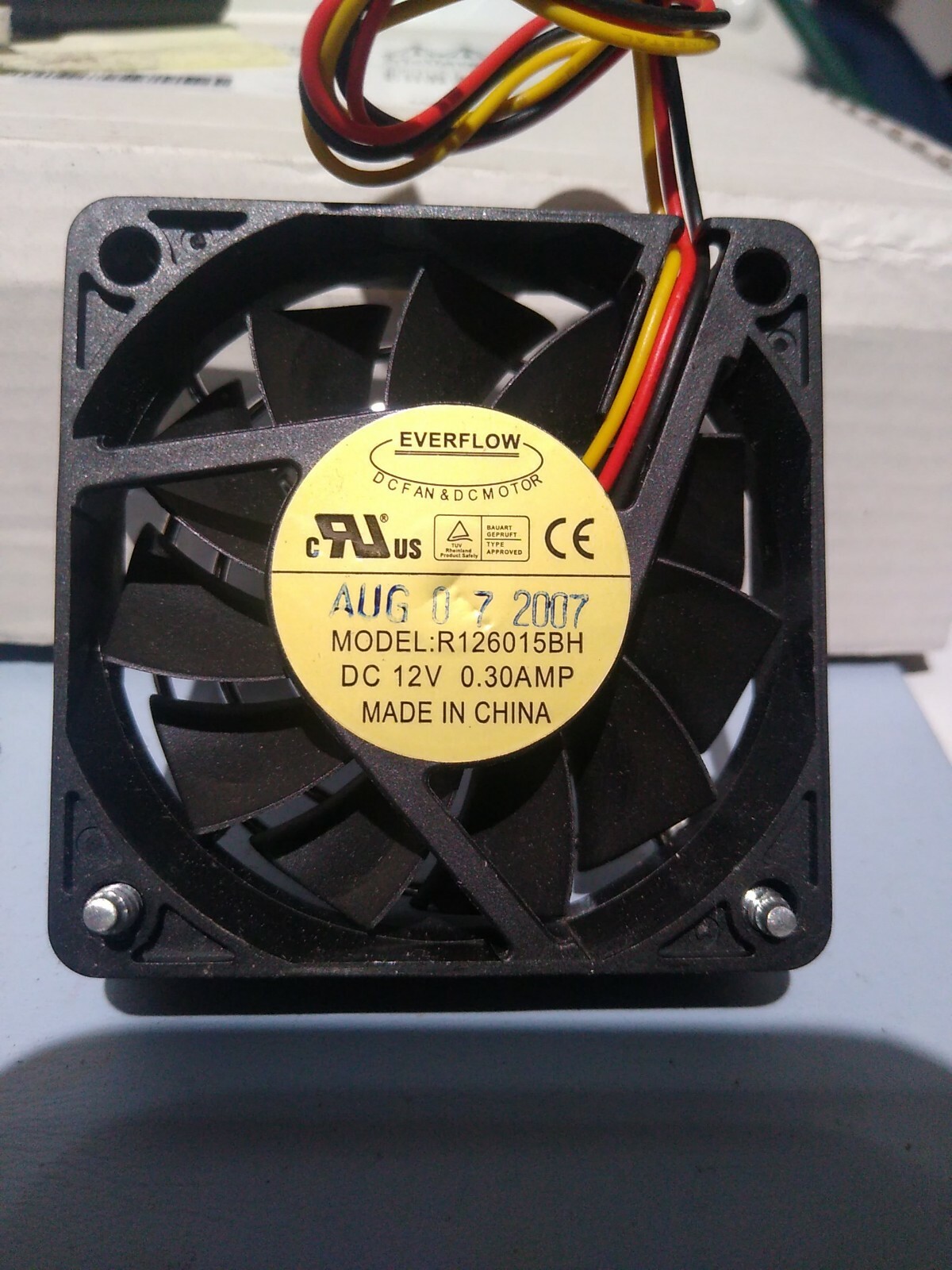 Everflow Fan R126015BH DC 12V , 0.30A, 3″ x 3″