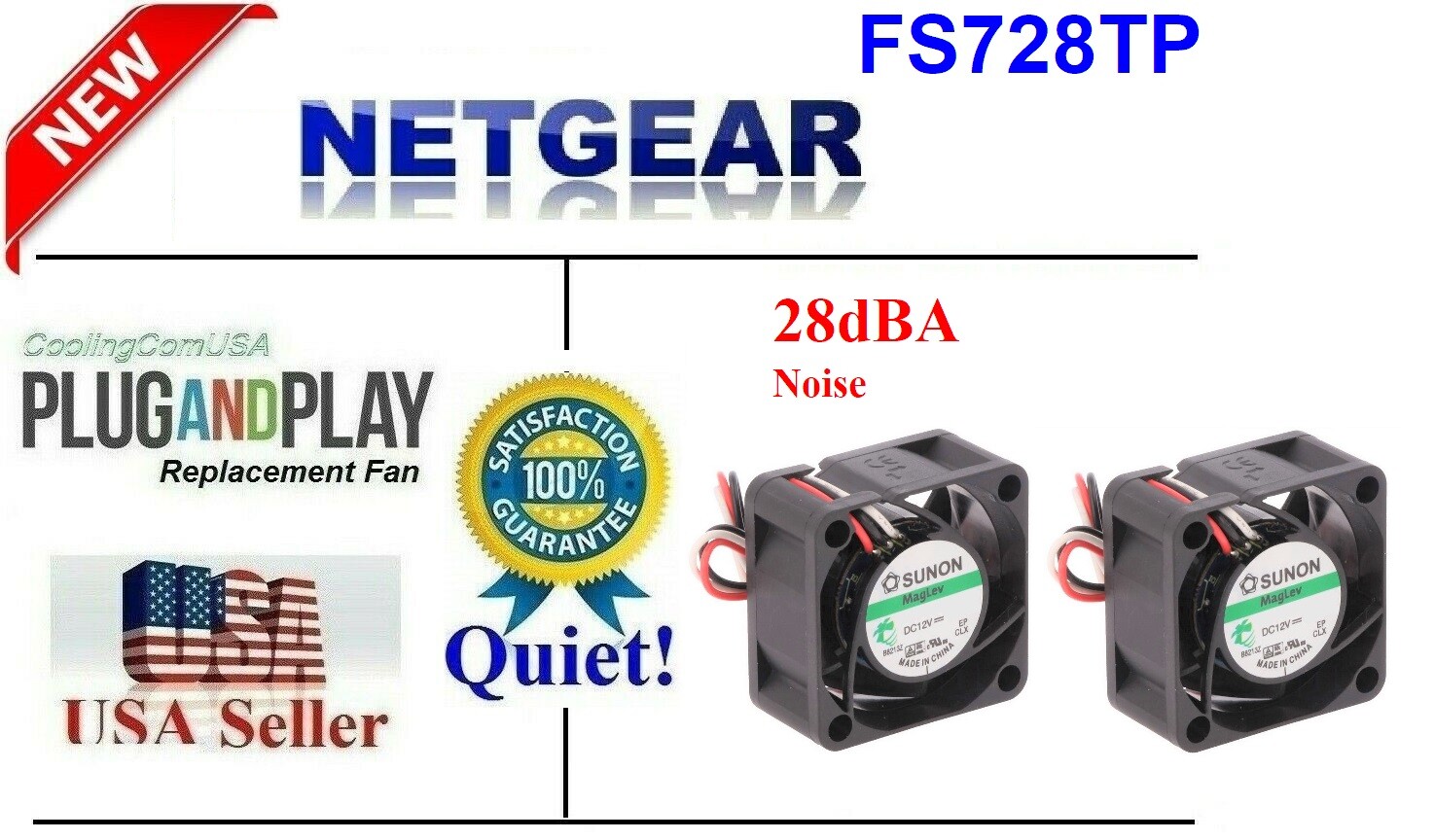 1x **Quiet** Replacement Fan for Netgear FS728TPv2 (18~24dBA) Noise level
