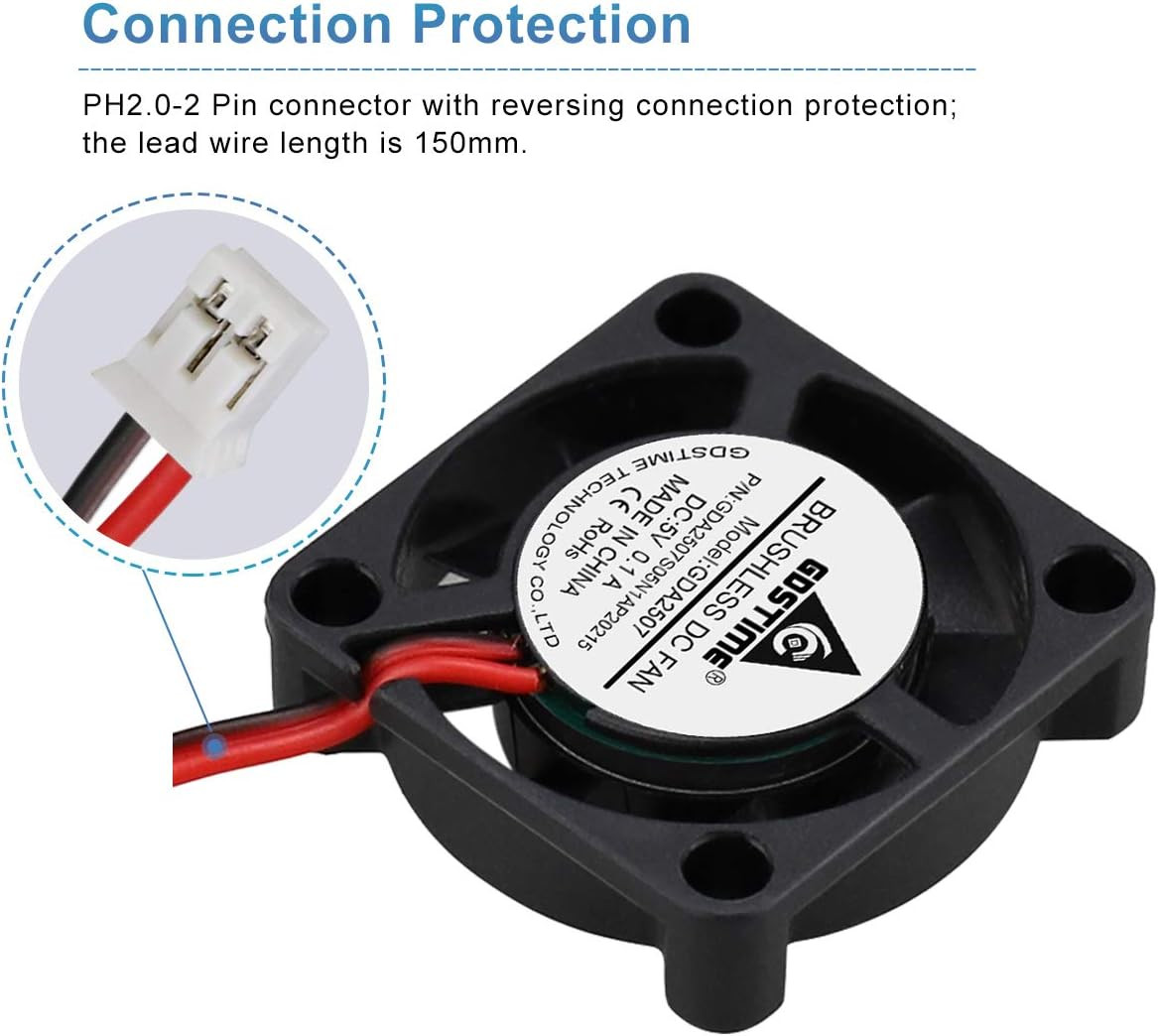 2 Pack 25Mm 5V Fan – Mini 25X25X7Mm 2-Pin Brushless DC Cooling Fans For